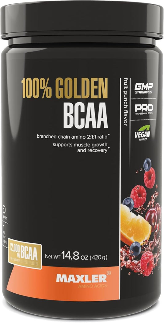Maxler 100% Golden BCAA Powder - Intra & Post Workout Recovery Drink for Accelerated Muscle Recovery & Lean Muscle Growth - 6 g Vegan BCAAs Amino Acids - 60 Servings - Fruit Punch