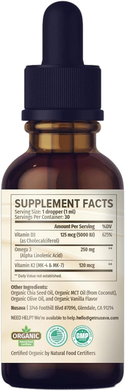(4 Pack) Organic Vitamin D3 K2 Drops with MCT Oil Omega 3, 5000 IU, Maximum Strength Vitamin D Liquid - No Fillers, Non-GMO Liquid D3 for Faster Absorption & Immune Support (Vanilla, 4 Fl Oz)