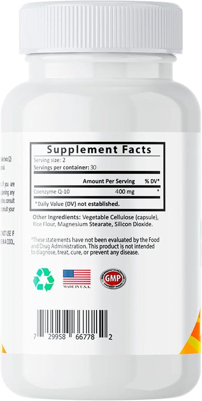 CoQ10 400mg Vegan, Ultra CoQ10 - Ultra High Absorption Coenzyme Q10 Supplements - Antioxidant Supplement for Vascular and Heart Health, Fertility & Energy Production - 60 Count