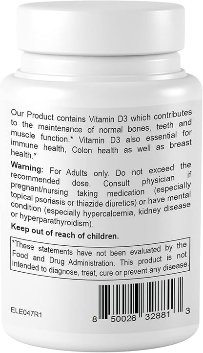 Vitamin D3-5000 IU, Extra Strength Dietary Supplement for Bone, Muscle and Healthy Immune Support, 60 Tablets Easy-to-Swallow Packed for 2 Month Supply