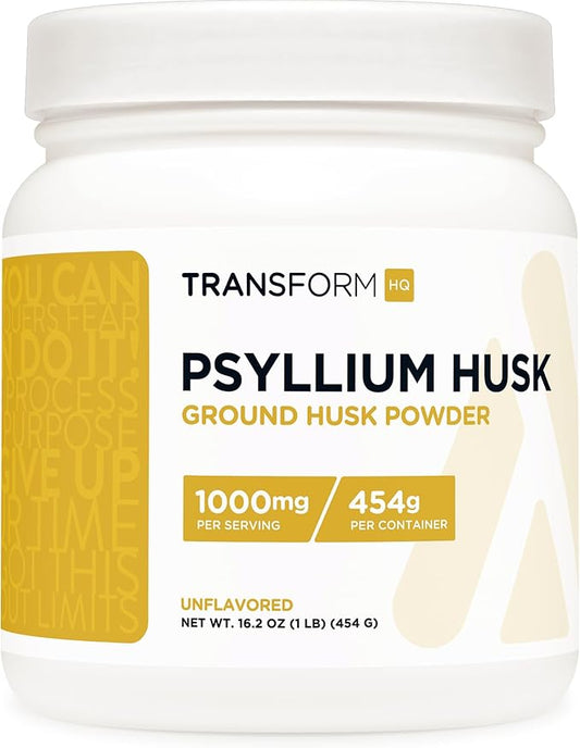 TransformHQ Psyllium Husk Ground Husk Powder (1 LB) - 1000mg per Serving, 454 Servings Per Container