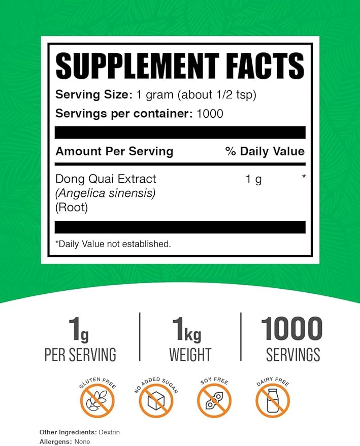 BulkSupplements.com Dong Quai Root Extract Powder - Angelica Root Powder, Dong Quai Herbal Supplements - Vegan & Gluten Free, 1000mg per Serving, 1kg (2.2 lbs) (Pack of 1)