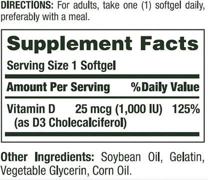 Nature's BountyVitamin D3 1000 100 mg, 120 Softgels (Pack of 3)