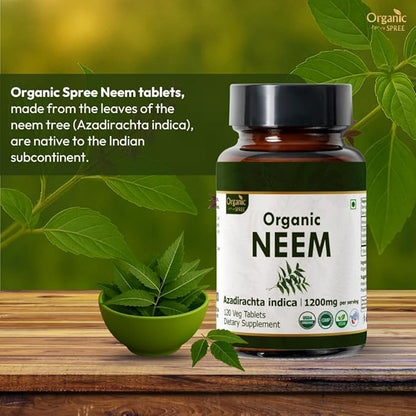 NEEM 120 Tablets | Azadirachta Indica (Neem) | USDA Organic Certified | Healthy Skin and Detox | Organic and Natural 120tab