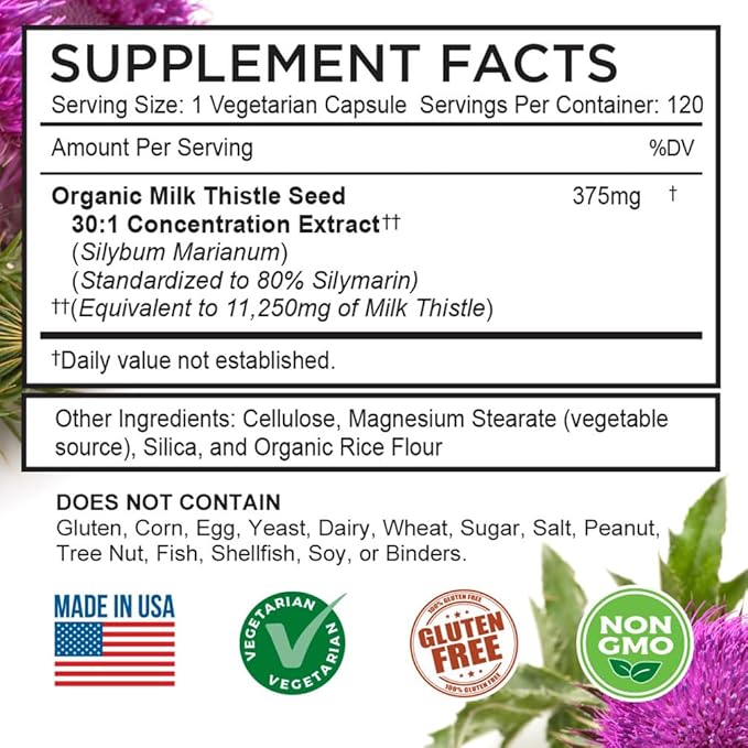 FarmHaven USDA Organic Milk Thistle Capsules | 30X Concentrated Seed Extract & 80% Silymarin Standardized - Supports Liver Function and Overall Health | Non-GMO | 360 Vegan Capsules