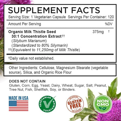 FarmHaven USDA Organic Milk Thistle Capsules | 30X Concentrated Seed Extract & 80% Silymarin Standardized - Supports Liver Function and Overall Health | Non-GMO | 240 Veggie Capsules