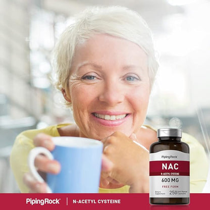 Piping Rock NAC Supplement N-Acetyl Cysteine | 600mg | 250 Capsules | Free Form | Non-GMO, Gluten Free Supplement