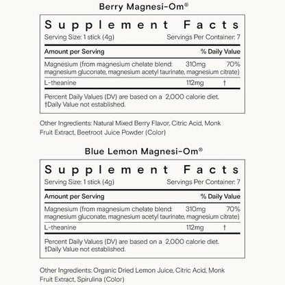 Moon Juice - Magnesi-Om, Berry & Blue Lemon - Sticks (14 Servings) - Support Brain Health, Rest - Magnesium Powder - L-Theanine - Regularity - 100% Traceable - Vegan, Non GMO - 0.14oz