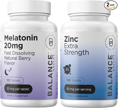 Balance Breens Melatonin 20mg + Zinc 50mg Supplement Combo