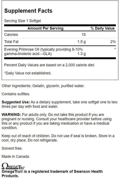 Swanson Evening Primrose Oil (Omegatru) 1300 Milligrams 100 Sgels