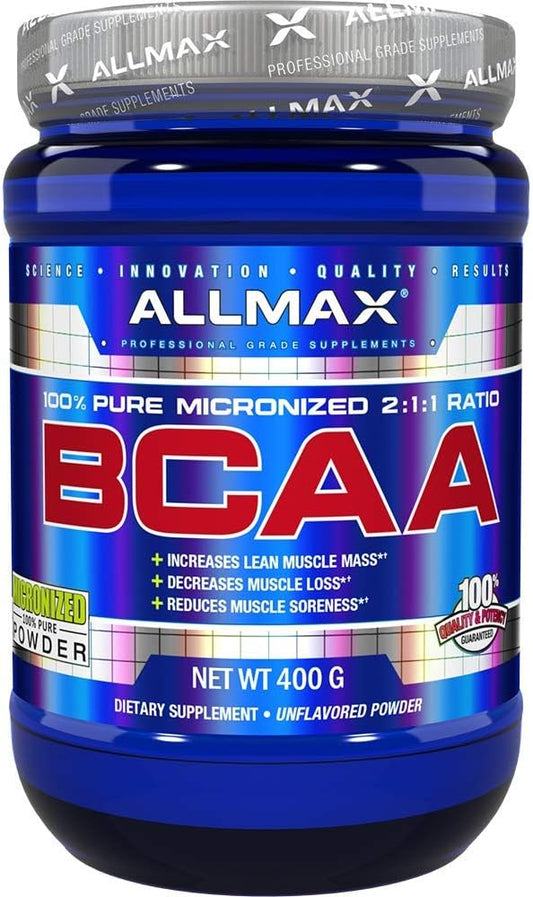 ALLMAX Nutrition BCAA 2:1:1 Powder, Amino Acid Supplement for Muscle Recovery, Unflavored, 400 Gram (Pack of 1)