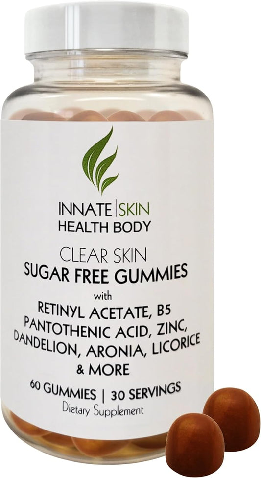 Clear Skin Acne Gummies - Complexion Supplement, Pantothenic Acid & Antioxidants, Vitamins 60 Count