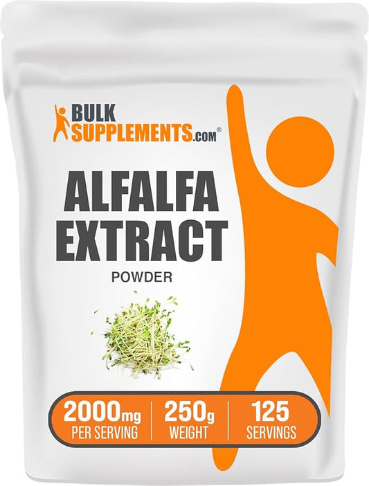 BulkSupplements.com Alfalfa Extract Powder - Alfalfa Supplement, Green Superfood Powder - Vegan & Gluten Free, Green Supplements - 500mg per Serving, 250g (8.8 oz) (Pack of 1)