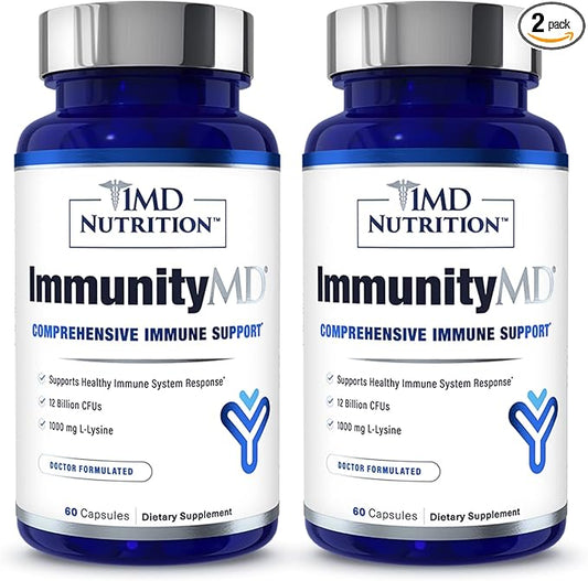 1MD Nutrition ImmunityMD - Immune Health Probiotic | Potent, Doctor-Selected Probiotic Strains with Prebiotic - Promote Overall Immune System Strength, Reduce Everyday Stress | 60 Capsules (2 Pack)