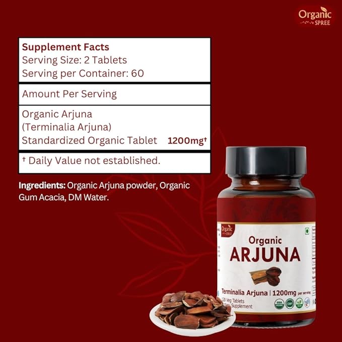 ARJUNA 120 Tablets | Terminalia Arjuna (Arjuna) | USDA Organic Certified | Organic and Natural 120tab