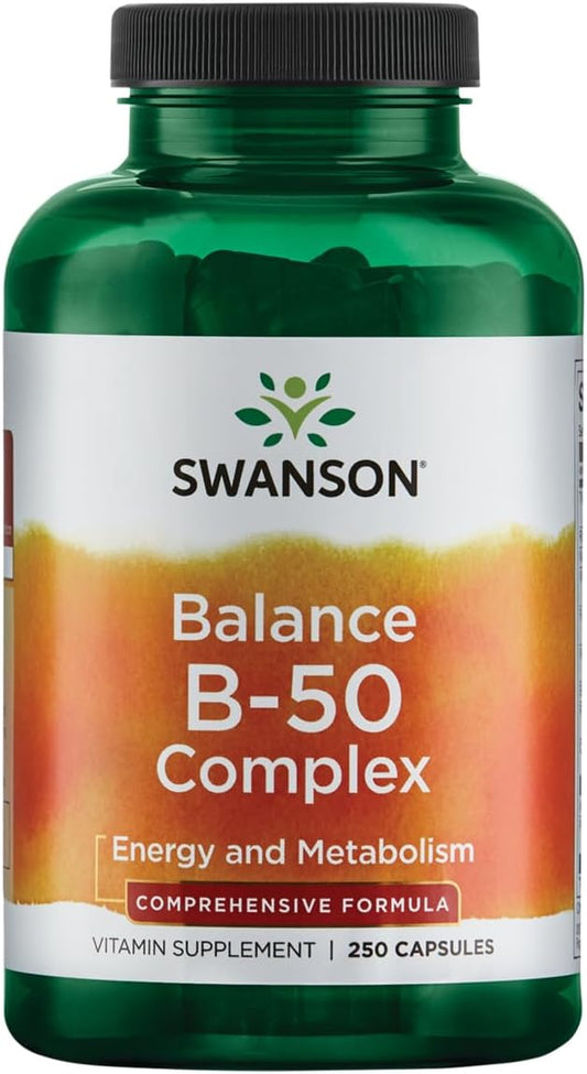 Swanson B-50 B-Complex - B Vitamin Complex with High Potency & Bioavailability - Promotes Immune System Support, Aids Heart Health, & Supports Healthy Nervous System - (250 Capsules)