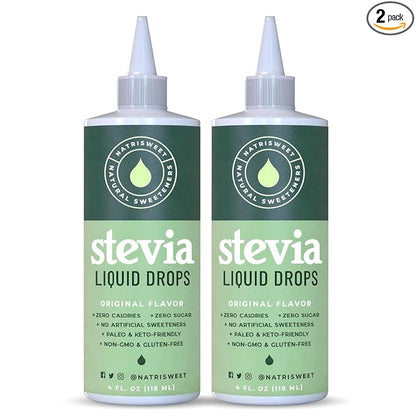 Natrisweet Liquid Stevia Drops 4oz 2pack, Pure Sweetener from Stevia Extract, Plant-Based Sugar Substitute, Zero Calorie Keto Sweetner, Mix Sugar into Drinks and Treats, Non-GMO
