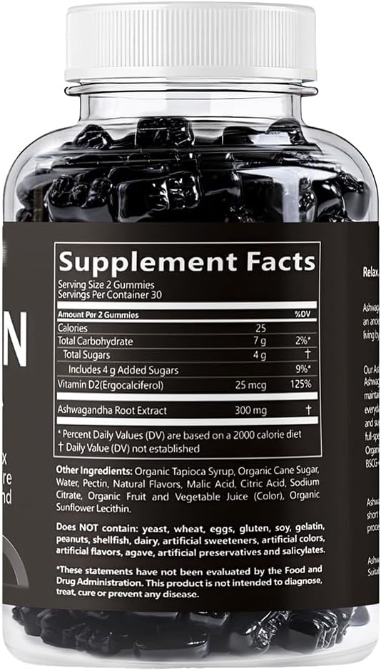 Ashwagandha & Vitamin D Gummy - 60 Count - Mixed Berry, KSM-66, Vegan & Vegetarians, Plant Based, Non-GMO, Gluten-Free & Gelatin Free Relax. Restore. Unwind, (Pack of 1)