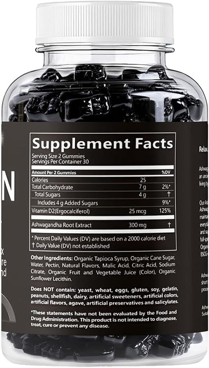 Ashwagandha & Vitamin D Gummy - 60 Count - Mixed Berry, KSM-66, Vegan & Vegetarians, Plant Based, Non-GMO, Gluten-Free & Gelatin Free Relax. Restore. Unwind, (Pack of 1)