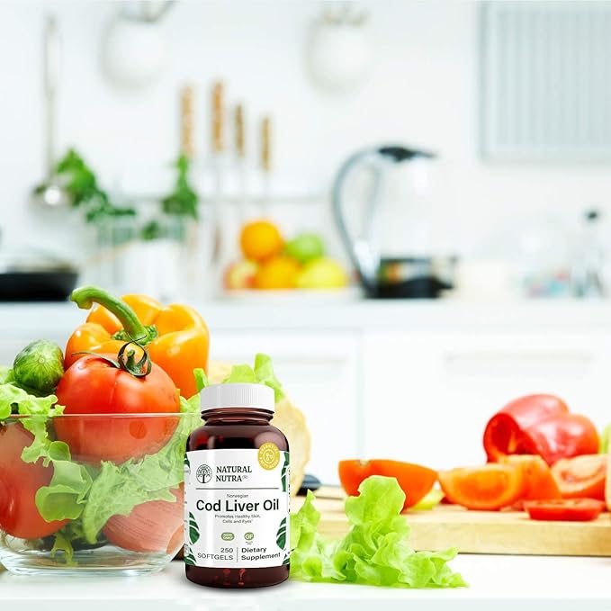 Natural Nutra Norwegian Cod Liver Oil Supplement, Helps to Maintain Skin, Helps Maintain Body Density, Eye Health & Nerve Function, Promotes Dental Health, Supports Cardiovascular Health, 250 Softgels