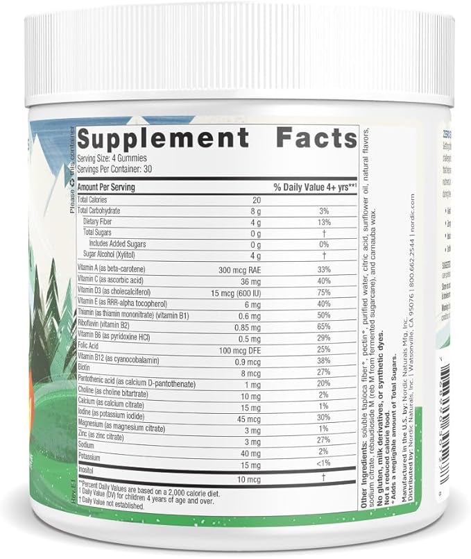 Nordic Naturals Zero Sugar Kids Multi Gummies, Orange Lemon - 120 Gummies - Great-Tasting Multivitamin for Ages 4+ - Supports Growth & Development - Non-GMO, Vegetarian - 30 Servings