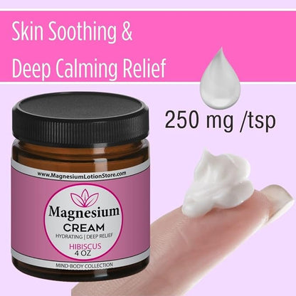 Magnesium Cream with Hibiscus Scent – Moisturizing & Floral Delight, 4 oz USA Made