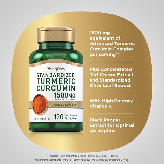 Piping Rock Turmeric Curcumin Complex 1500mg | 120 Capsules | with Black Pepper Extract and Tart Cherry | Advanced Formula Supplement | Non-GMO, Gluten Free
