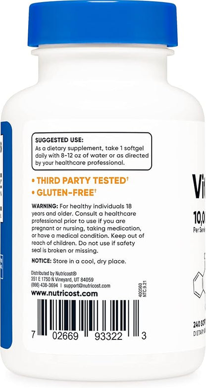 Nutricost Vitamin D3 10,000 IU, 240 Soft Gel Caps (2 Bottles)