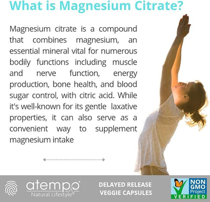 Magnesium Citrate, for Metabolism, Enzyme Function, Electrolyte Balance, Stress, Nerves & Muscles Health* Professional Grade High Absorption, NO FILLERS-ADDITIVES, 120 Vegan Capsules Delay Release