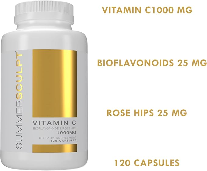 Vitamin C 1000 mg Daily Immune Support with Rose HIPS & Citrus Bioflavonoids Healthy Skin & Joints Buffered Non-GMO Non Acidic, 120 Capsules