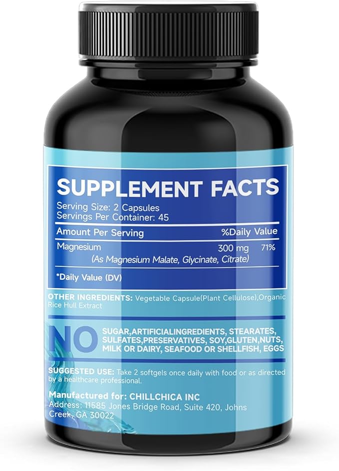 Quitmood Triple Magnesium Complex | 300mg of Magnesium Glycinate, Malate, & Citrate for Muscles, Nerves, & Energy | High Absorption | Vegan, Non-GMO | 90 Capsules