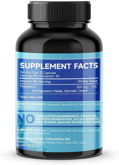 Quitmood Triple Magnesium Complex | 300mg of Magnesium Glycinate, Malate, & Citrate for Muscles, Nerves, & Energy | High Absorption | Vegan, Non-GMO | 90 Capsules