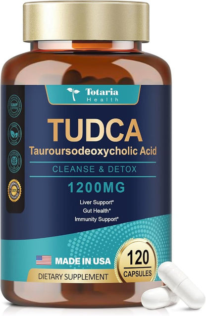 TUDCA Bile Salts 1200mg (Tauroursodeoxycholic Acid), 120 Capsules, Ultra Strength Pure TUDCA Liver Supplements, Liver and Gallbladder Cleanse & Repair, Vegan