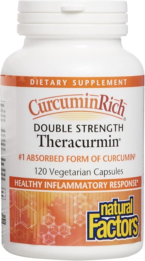 Natural Factors CurcuminRich Double Strength Theracurmin, 60 mg, Formulated for Superior Absorption, 120 Vegetarian Capsules