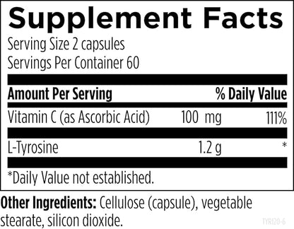 Designs for Health L-Tyrosine 1200mg - Tyrosine + 100mg Vitamin C Supplement - Dopamine Precursor Amino Acid, Non-GMO (120 Capsules)