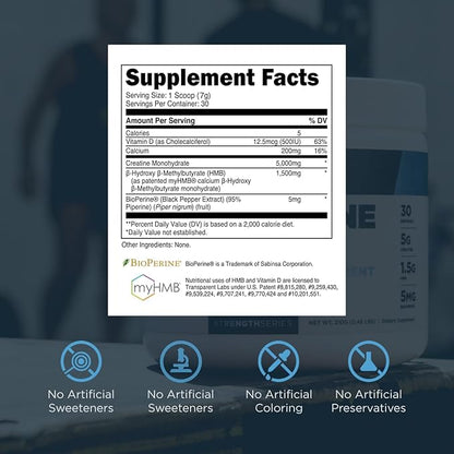 Transparent Labs Creatine HMB - Creatine Monohydrate Powder with HMB for Muscle Growth, Increased Strength, Enhanced Energy Output, and Improved Athletic Performance - 30 Servings, Unflavored