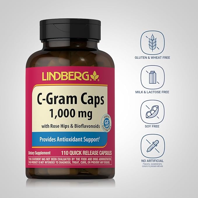 Piping Rock Vitamin C | 1000mg | 110 Capsules | with Bioflavonoids and Rose HIPS | Non-GMO, Gluten Free Supplement | by Lindberg