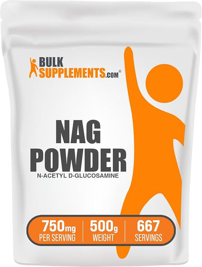 BulkSupplements.com N-Acetyl Glucosamine Powder - NAG Powder, Glucosamine 750mg, Glucosamine Supplement - Gluten Free, 750mg of per Serving, 500g (1.1 lbs) (Pack of 1)