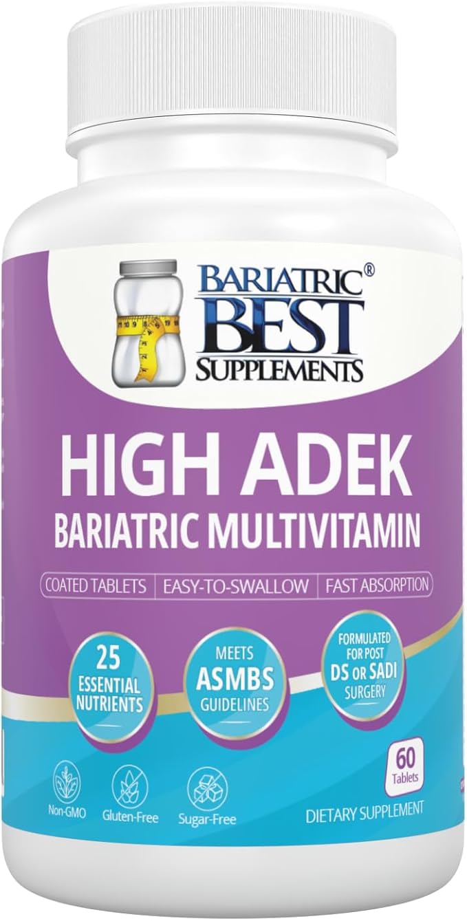 High A D E K Bariatric Multivitamin for Post DS/SADI Surgery, 25 Essential Nutrients for Post-Weight Loss Surgery, 60 Tablets, Meets ASMBS Guidelines for Bariatric Bypass