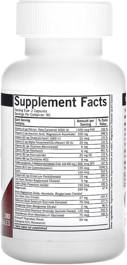 Kirkman - Advanced Adult Multivitamin & Mineral with 5-MTHF - 180 Capsules - Potent Broad Spectrum Vitamin/Mineral Supplement - Supports Cell Turnover - Hypoallergenic