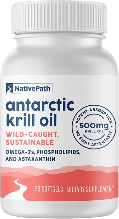 NativePath: Antarctic Krill Oil - Wild-Caught Krill Omega-3 Fatty Acids with EPA and DHA - 30-Day Supply - Supports Your Joint, Heart, Brain and Immunity - Pure Formula, No Fishy Taste