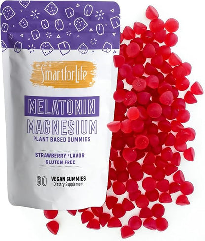 SMART FOR LIFE Melatonin Gummies 5mg W/Magnesium - 60 Count - Plant Based Vegan Melatonin Gummies - Strawberry Flavor Sleep Gummies - Heart & Bone Health Dietary Supplement - Adult Melatonin Gummies