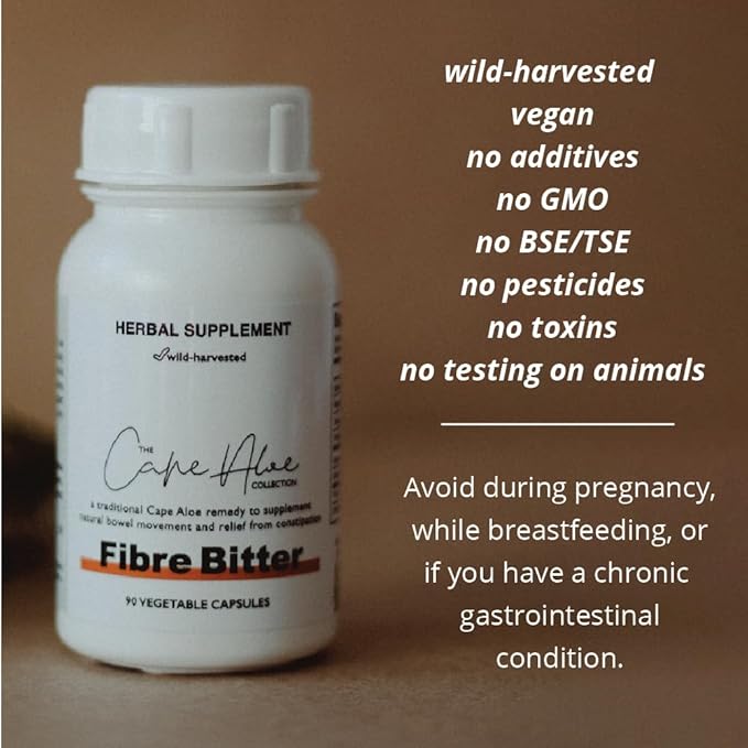 Cape Aloe Ferox Fiber Bitter 90 Capsules | Powerful 3-Day Cleanse | Potent 100% Organic Cleanse for Your Gut and Colon | Helps with Bloating, Gas, Constipation | Feel Lighter and More Engerized