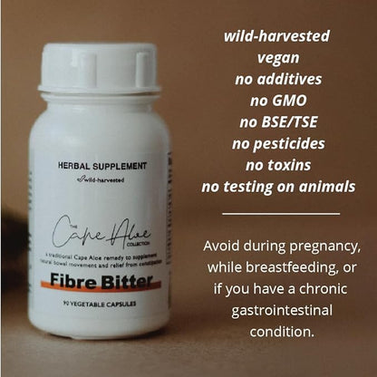 Cape Aloe Ferox Fiber Bitter 90 Capsules | Powerful 3-Day Cleanse | Potent 100% Organic Cleanse for Your Gut and Colon | Helps with Bloating, Gas, Constipation | Feel Lighter and More Engerized