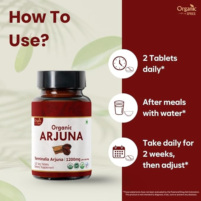ARJUNA 120 Tablets | Terminalia Arjuna (Arjuna) | USDA Organic Certified | Organic and Natural 120tab