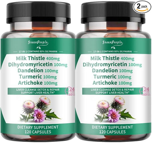 Liver Cleanse Detox & Repair Capsules - Milk Thistle Liver Detox with Dandelion & Artichoke Extract/Dihydromyricetin DHM/Turmeric/Vitamin B12 - Liver Supptment 120pcs 2packs