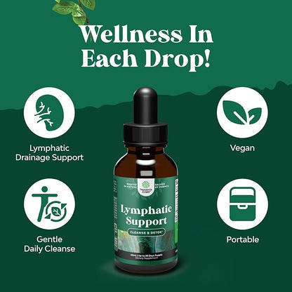 Certified Organic Lymphatic Drainage Drops - Herbal Lymphatic Cleanse and Immune Support Supplement with Echinacea Goldenseal & Red Clover Extract - Vegan Non GMO Alcohol and Sugar Free - 30 Servings