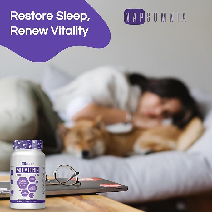 Melatonin for Sleeping for Men & Women - Sleep Melatonin -Valerian Root Extract - Vegetarian 3mg Melatonin Capsules - Sleep Aid for Adults - Deep Sleep Supplements to Ease Jet Lag Strain