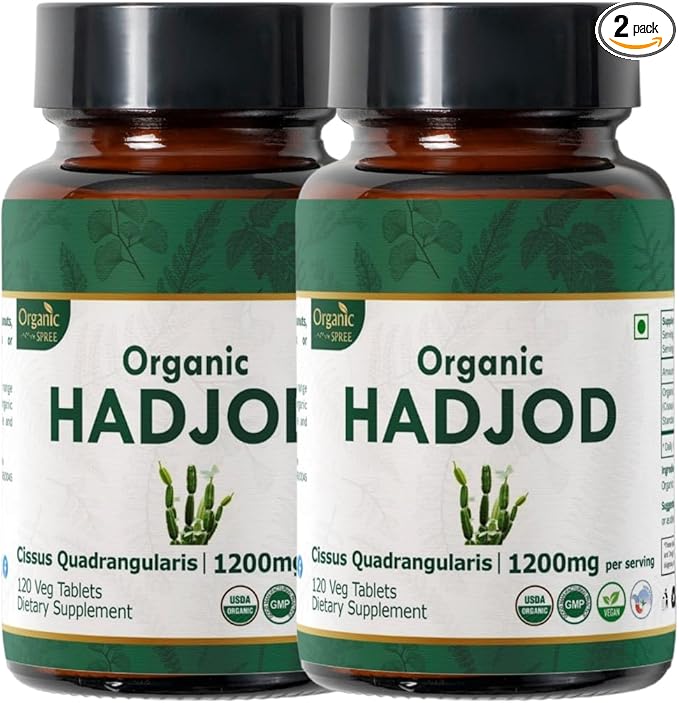 HADJOD - CISSUS 120 Tablets | Cissus Quadrangularis (Hadjod) | USDA Organic Certified | Organic and Natural 120tab - Pack of 2