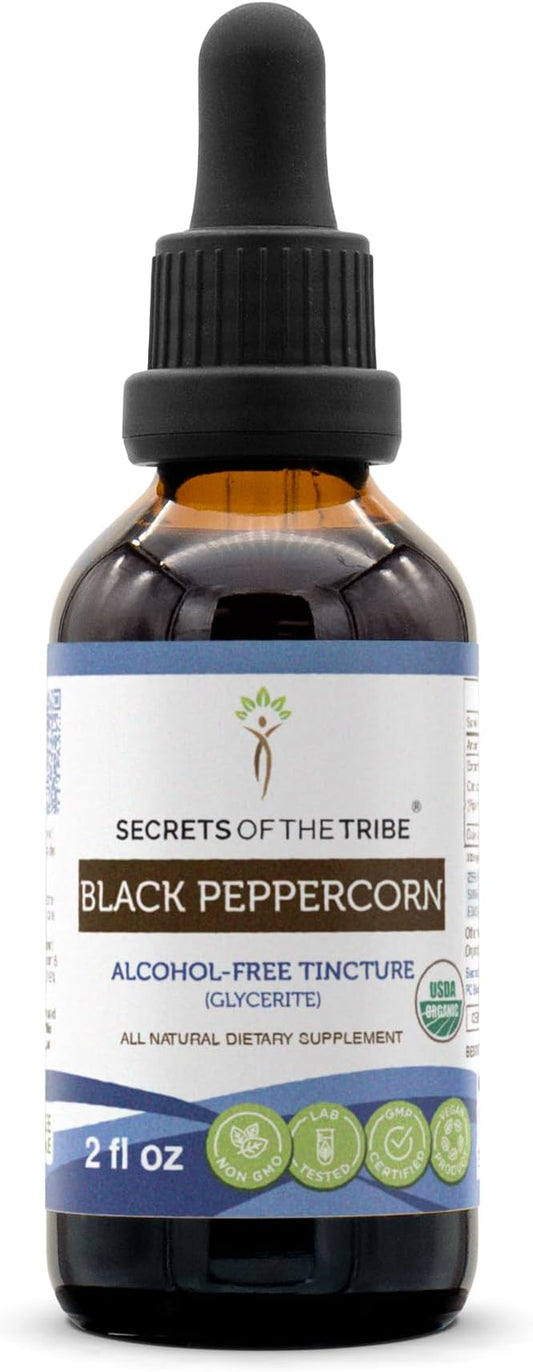 Secrets of the Tribe Black Peppercorn Alcohol-Free Liquid Extract, USDA Organic Black Peppercorn (Piper nigrum) Tincture Supplement (2 FL OZ)